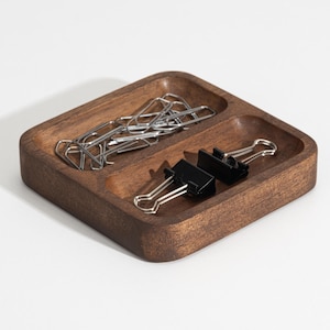 Handcrafted Oak & Walnut Desk Organizer Tray: Minimalist Office Storage