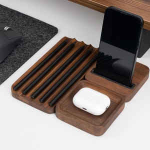 Handcrafted Walnut Desk Organizer Set: Pen Tray, Phone Holder, Small Tray