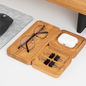 Handcrafted Solid Oak Desk Organizer Trio: Walnut Wood Trays