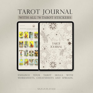 Diario de tarot digital imprimible, Tarot para principiantes, Libro de ejercicios de tarot, Planificador de tarot, Hojas de trucos de tarot, Pegatinas de tarot, Páginas de estudio de tarot