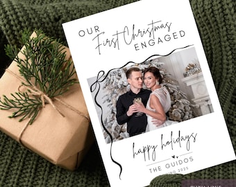 Our First Christmas Engaged Digital Christmas Card | Customizable Holiday Card Template | Instant Download PDF | Print Instantly | Dainty
