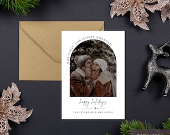 Minimalist Christmas Card | Our First Christmas Engaged | Modern Winter Holiday Engagement Announcement | Custom Digital Printable Template