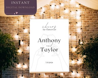 Cheers to Forever Wedding Sign | Editable Wedding Signage | Fully Customizable Canva Template | Engagement Party Signage | Printable Wedding
