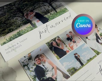 Custom Wedding Thank You Card Template | Editable Photo Card | Instant Download | Personalized Appreciation Cards on Canva