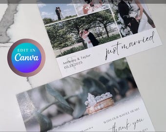 Timeless Wedding Thank You Template | Custom Photo Card | Instant Download | DIY Bride | Canva Template | Personalized Note to Wedding Guest