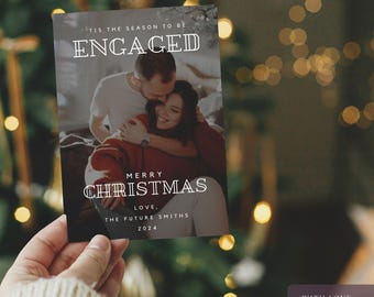 Tis the Season to Be Engaged Christmas Card Template | Editable 5x7 Canva Holiday Card | Digital Download | 1st Christmas Engaged Photo Card