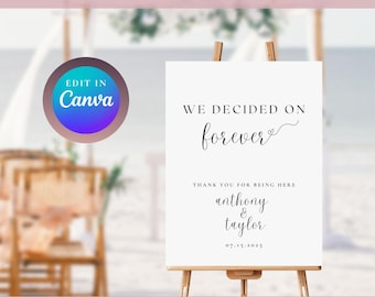 Elegant "We Decided on Forever" Wedding Sign Template - Editable Canva | Dainty Custom Welcome Sign | Engagement Party or Reception Decor