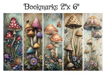 10 Whimsical Mushroom Bookmark bundle, PNG on transparent background,
