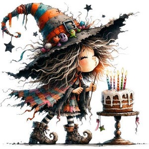 Streghe di compleanno stravaganti, download digitale clipart