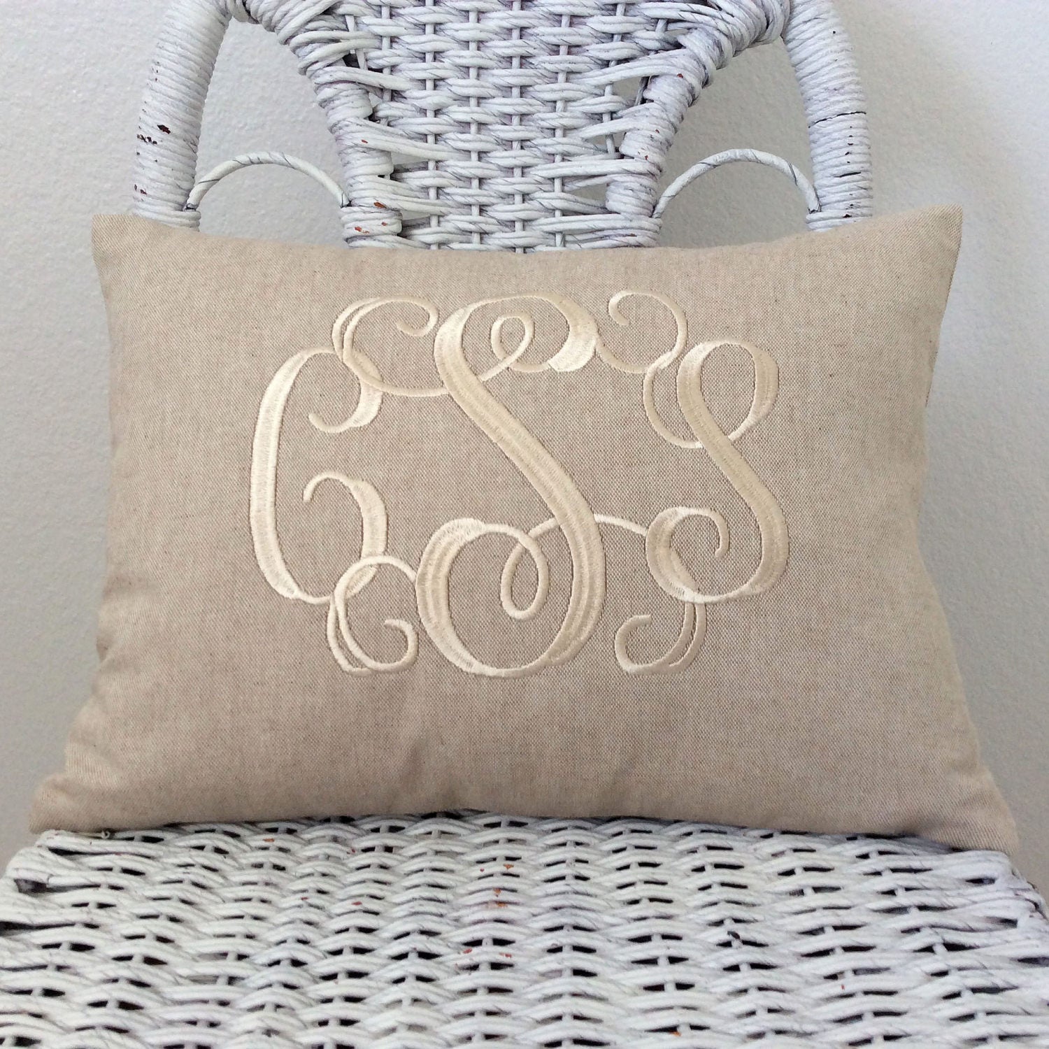 Monogrammed Lumbar Pillow with or without INSERT Natural Etsy