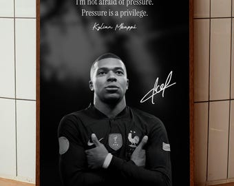 Kylian Mbappé Cinematic Poster | Football Quote Wall Art | Soccer Legend Black White Print | A3 Digital Download