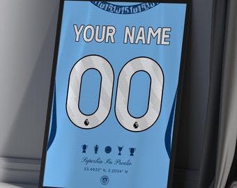 Manchester Blue Custom Poster - Personalized Football Art - Digital Jersey Print Poster - Unique Gift for Football Lovers