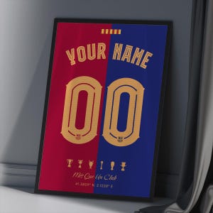 Barcelona Custom Poster - Personalized Football Art - Customizable Digital Jersey Print Poster - Unique Gift for Football Lovers