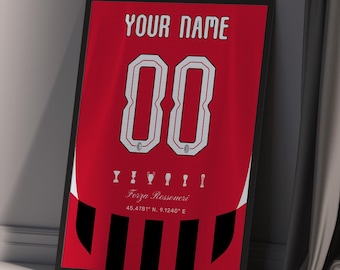 AC Milan Custom Poster - Personalized Football Art - Digital Jersey Print Poster - Unique Gift for Football Lovers