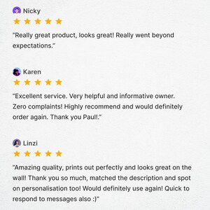 May include: Image of customer reviews with five-star ratings and positive comments. The text includes phrases like "Really great product" and "Excellent service." The Etsy shop name and URL are visible at the bottom.