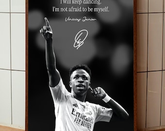 Vinícius Júnior Black and White Poster | Cinematic Football Wall Art | A3 Digital Download