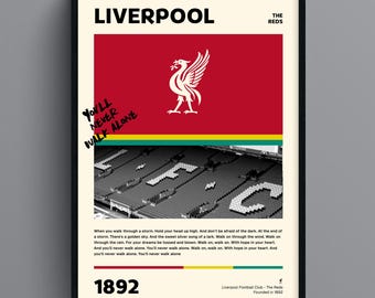 Liverpool Poster | Anfield Stadium Print | You'll Never Walk Alone | Football Wall Art | Liverpool FC Decor | Soccer Gift | The Reds Art