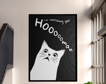 Poster Prints Black Cat Wall Art, Cat Illustration, Cat Lover Gift, Humorous Wall Decor, Funny Cat Poster, Wall Art for Home Decor