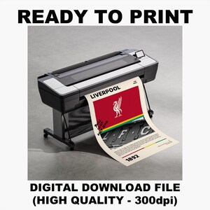 Liverpool FC Digital Download Poster: High-quality prints Liverpool FC poster available for digital download, featuring the iconic logo, Anfield stadium, and "You'll Never Walk Alone" slogan.
