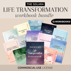 L'ensemble de cahiers d'exercices Solara Life Transformation | 12 cahiers d'exercices pour entraîneurs DFY | Modifier sur Canvas | Pack coaching tout-en-un | Transformation des clients