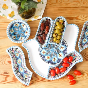 Set di vassoi da portata in ceramica "Fatima's Hand", 7 pezzi, vassoio per antipasti, snack, regalo decorativo, ceramica fatta a mano