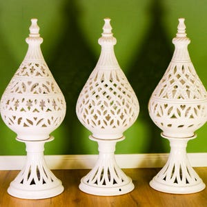 Handmade Tunisian Ceramic Lantern, Large Moroccan Floor Lantern, Pierced Pottery Candle Holder | Mediterranean Home Decor | Boho Light Decor