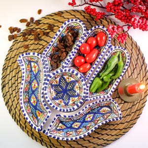 7-teiliges Keramik-Serviertablett im tunesischen Stil, Hand der Fatima Design für Vorspeisen, Küche & Geschenk für Gastgeber