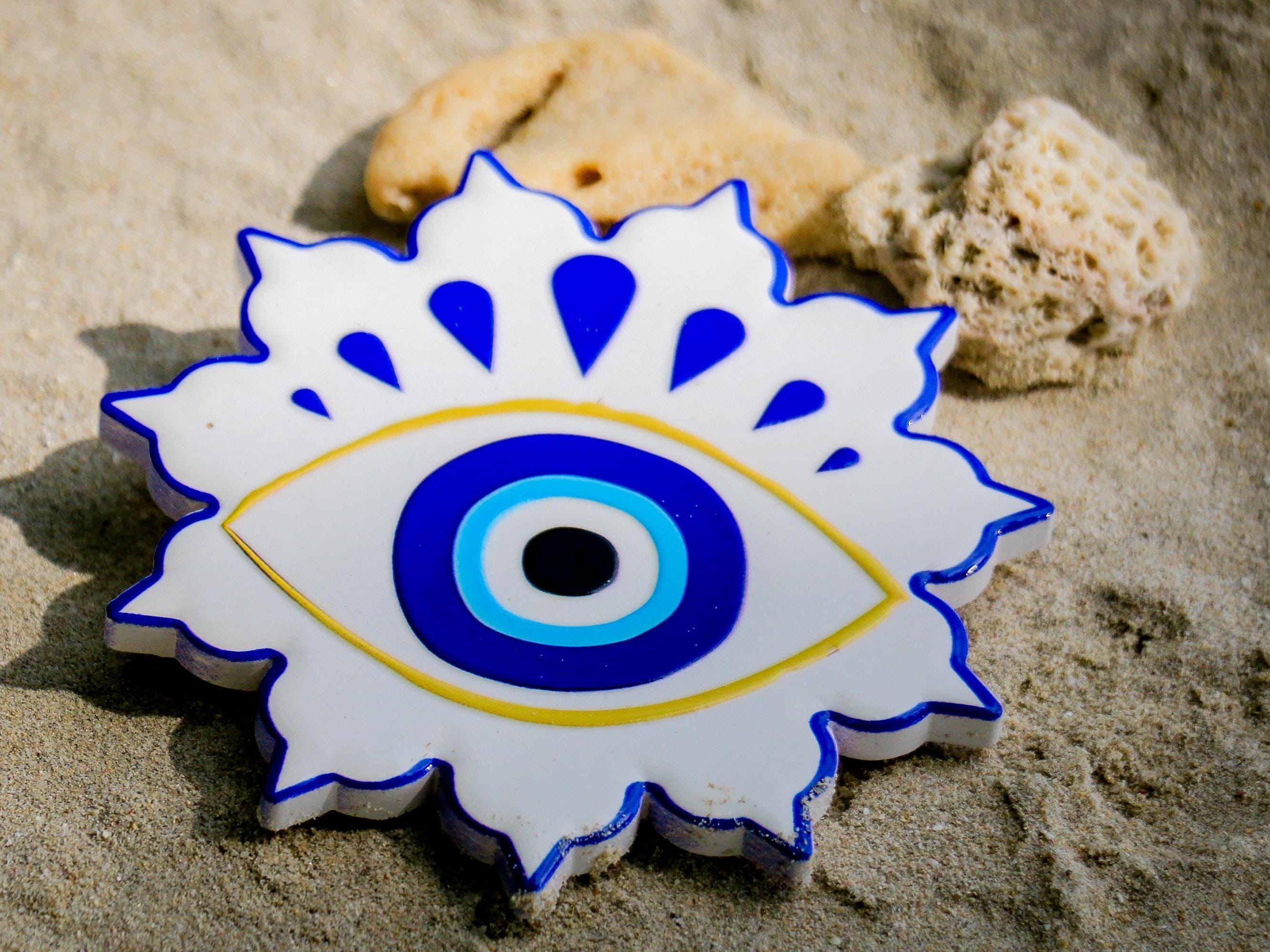 Ceramic Coaster with Nazar and Fatima's Eye Design Coffee Coaster Unique Gift for Coffee Lovers