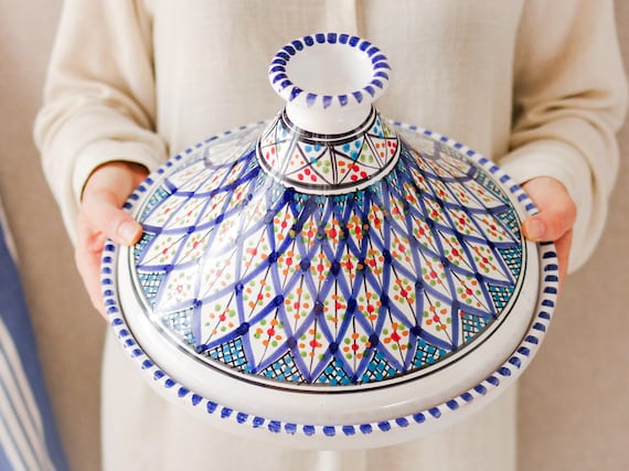 Handbemalte Keramik-Deko-Tagine aus Tunesien, Orientalische Tischdekoration, Traditionelles Kunsthandwerk & Authentisches Geschenk