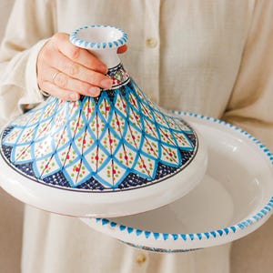 Hand-Painted Tunisian Tagine 32 cm – Decorative Ceramic Serving & Tableware, Mediterranean Design, NOT for Cooking, Unique Gift Idea