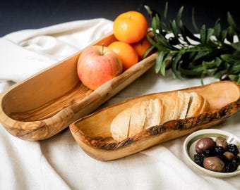 Personalized Bread Basket, Rustic Eco-Friendly Serving Bowl with Custom Engraving, Olive Wood, Fruit & Pastry Basket (28-30–35 cm)