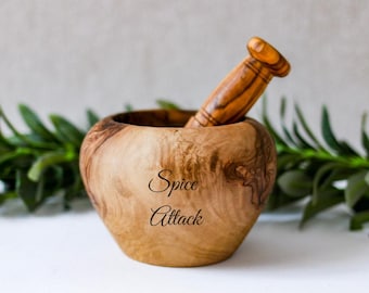 Olive Wood Mortar and Pestle Set Rustic Herb Grinder Handmade Kitchen Tool Natural Wood Design Personalized Gift for Cooks and Food Lovers