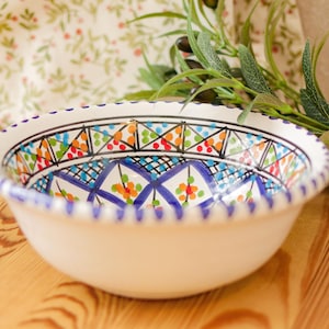 Handmade Tunisian Ceramic Bowl 20 cm, Deep Dark Blue Hand Painted Serving Dish, Mediterranean Tableware & Gift