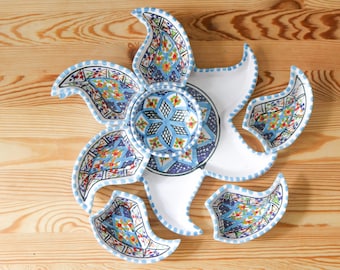 Keramik Tapasplatte Servier- und Dipp-Tablett 8-teilige sternförmige Vorspeisenplatte Einzigartiges Geschenk für Food-Liebhaber