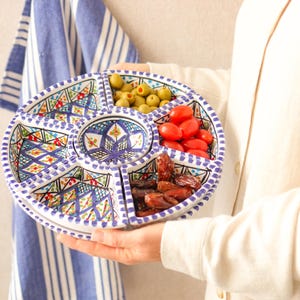Juego de servir de cerámica pintado a mano con forma de estrella (8 piezas), bandeja para aperitivos y tapas mediterráneas, cuencos para salsas, regalo para gourmets y anfitriones.