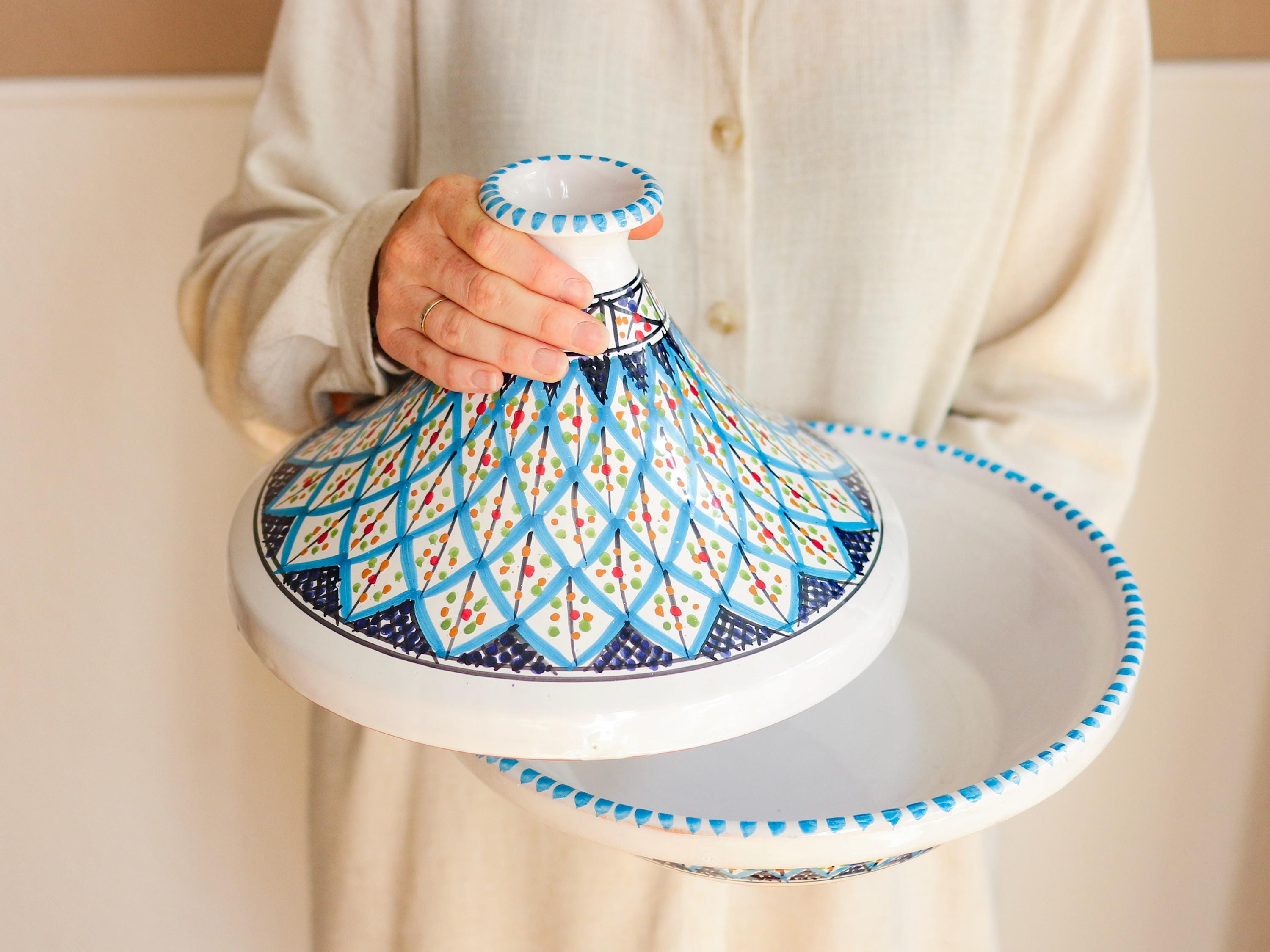 Tajine En Terre Cuite Marocaine XL 32 Cm - Pour Ragoûts, Couscous, Cuisson Vapeur, Décoration Ethnique