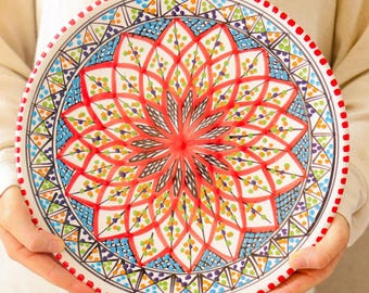 Handmade Tunisian Ceramic Pizza Plate – 30 cm | Artisan Serving Dish for Pizza, Flatbreads & Table Decor