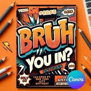 Bruh Birthday Invitation: Teen Gamer Party (Digital Download)