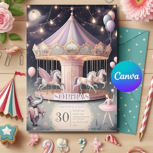 Circus Invitation, carnival invitation, carnival birthday, kids invitations, girl birthday invites, Birthday invitation, Party Favors