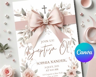 Floral Baptism Invitation, wildflower baptism, pink floral baptism, baptism girl, christening invite, baptism invitation, Party Favors