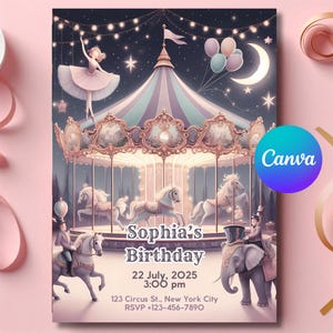 Circus Invitation, carnival invitation, carnival birthday, kids invitations, girl birthday invites, Birthday invitation, Party Favors
