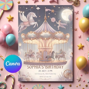 Circus Invitation, carnival invitation, carnival birthday, kids invitations, girl birthday invites, Birthday invitation, Party Favors