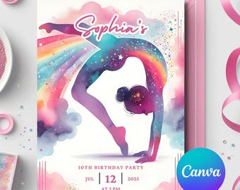 Gymnastics Birthday invitation, dance party invite, tumbling party, dance party, girls birthday invitation,birthday invitation, Party Favors