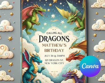 Dragon Invitation, dragon birthday, dragon theme, dungeons and dragons, dragons, boy birthday invitation, Birthday invitation, Party Favors