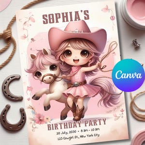 Pink Cowgirl Birthday Invitation: Rodeo Party, Girl&#39;s Invite (Canva Template)