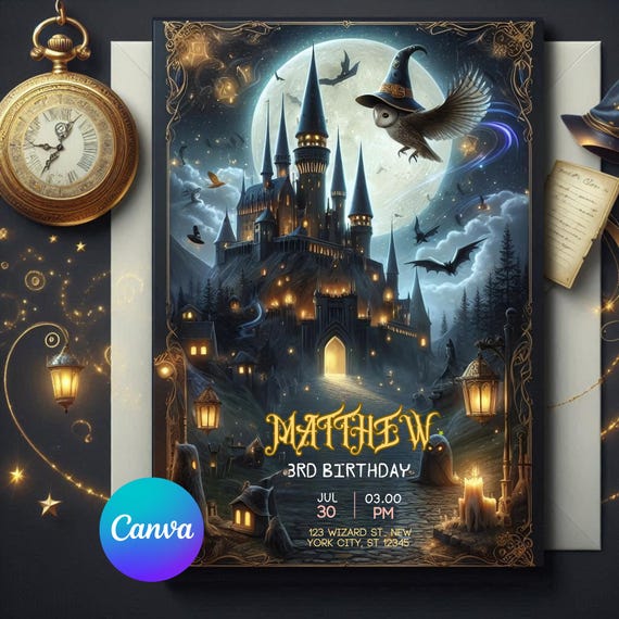 Wizard Invite, witch invitation, magical party invite, wizards witches invitation, boy invitations, Birthday invitation, Party Favors