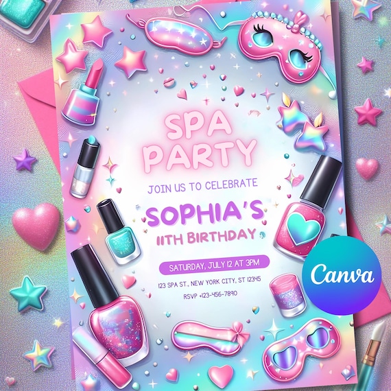 Spa Party Invitation, pamper party invites, spa birthday, glam party, girls spa party, girls invitations, birthday invitation, Party Favors