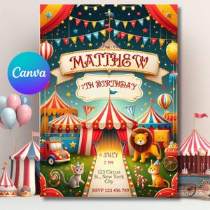 Circus Invitation, carnival invitation, carnival birthday, kids invitations, girl birthday invites, Birthday invitation, Party Favors