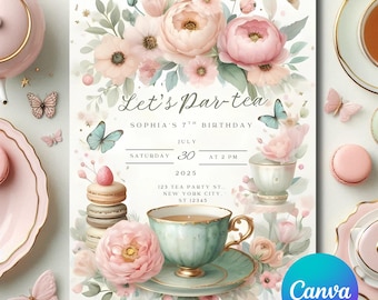 Invitación a la fiesta del té, fiesta del té de cumpleaños, invitaciones para el té, baby shower de té, cumpleaños de té, invitación de cumpleaños, regalos de fiesta