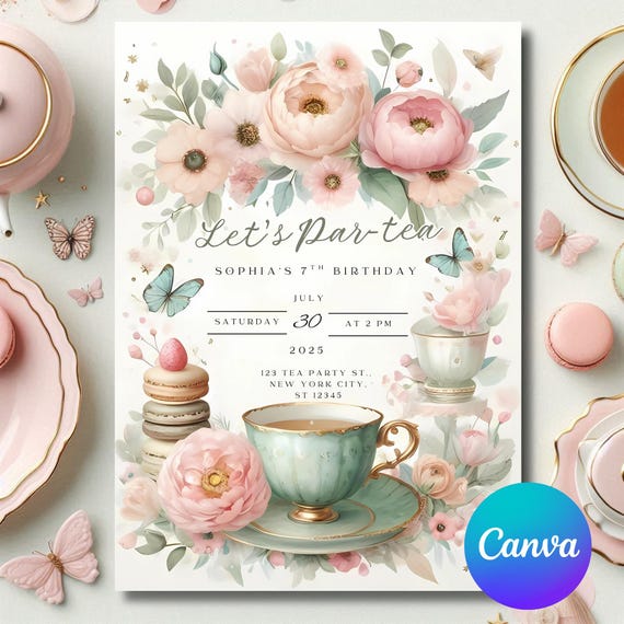 Tea Party invitation, birthday tea party, tea invitations, tea party shower, tea baby shower, tea birthday,Birthday invitation, Party Favors